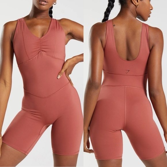 Gymshark Womens Elevate All In One Romper Rose Brown Size XXL Workout Athleisure - Picture 1 of 10